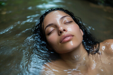 Fototapeta premium Generative AI illustration of beautiful girl relaxing in tropics