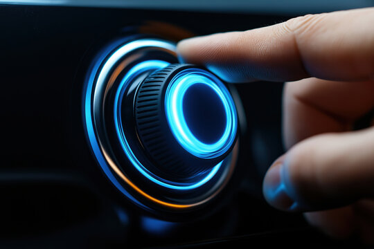 Adjusting the temperature control knob in a modern car interior at night