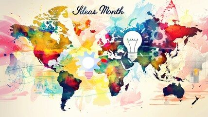 Creative ideas for innovation month celebration with world map art for design and creativity inspiration