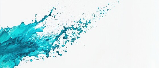 Fototapeta premium Abstract teal paint splash against a white background. Dynamic and energetic, this image evokes feelings of freedom and movement.