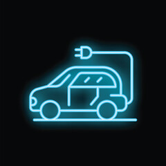 Neon sign of an electric car charging, symbolizing sustainable transportation and clean energy
