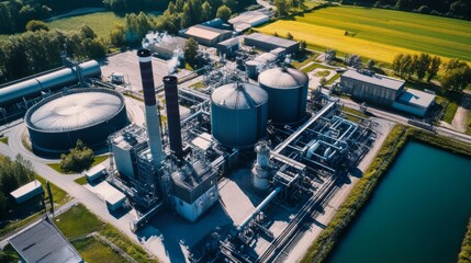 Fototapeta premium Aerial View of a Modern Industrial Complex with Tanks and Pipelines