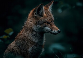 Majestic Profile of a Fox Amidst Lush Greenery in Soft Light