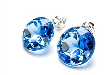 Fototapeta premium Blue earrings isolated on white background