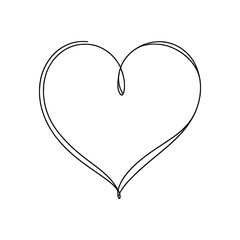 Heart hand drawn. Continuous line art of love symbol. Vector illustration.