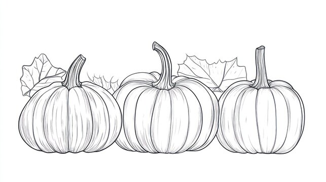 Three pumpkins autumn harvest fall leaves design
