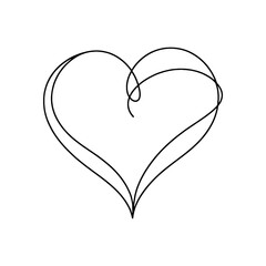 Heart hand drawn. Continuous line art of love symbol. Vector illustration.