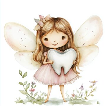 S&uuml;&szlig;e Zahnfee mit Fl&uuml;geln und gro&szlig;em Zahn