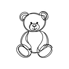 Teddy bear continuous one line drawing. Soft toy, in simple linear style. Birthday gift and greeting card. Vector illustration.