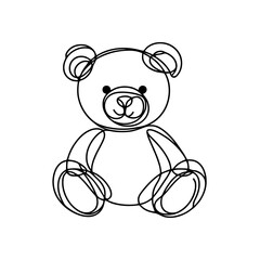 Teddy bear continuous one line drawing. Soft toy, in simple linear style. Birthday gift and greeting card. Vector illustration.