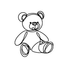 Obraz premium Teddy bear continuous one line drawing. Soft toy, in simple linear style. Birthday gift and greeting card. Vector illustration.