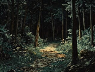 Obraz premium Moonlit Path in Forest