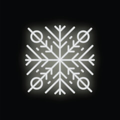 Neon snowflake icon glowing on a black background, perfect for winter and christmas projects