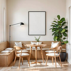 Scandinavian Dining Area with Wall Poster Mockup and Glass-Top Table