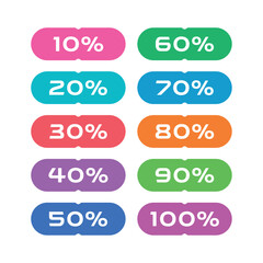 10-100 percent set. ten steps percent concept. 10 step percent buttons for education, business