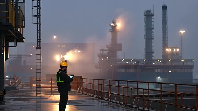 Foreign Worker Clocking In at Industrial Job Site in Morning
