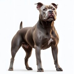 Fototapeta premium Muscular grey dog standing, white background, studio shot, pet advertisement
