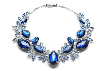 Blue necklace isolated on white background