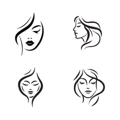 A set of Woman heads in profile,Beautiful female faces profiles, black vector,silhouette outline avatars,woman vector silhouette