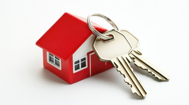 A small red house model sits alongside a set of keys, representing the excitement of home ownership. This scene conveys the idea of new beginnings and the joy of finding a dream home