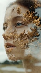 Fototapeta premium Woman's Portrait with Artistic Tree Double Exposure Reflecting Nature's Beauty