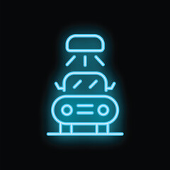 Blue glowing neon sign representing an automatic car wash service on black background