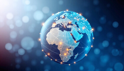 Fototapeta premium Global connectivity and digital world with earth globe and network connections, representing international communication and technology
