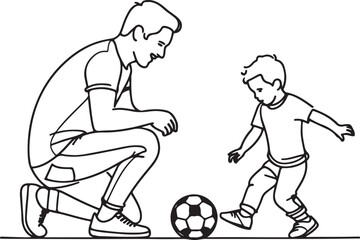 Fototapeta premium Father and Son Soccer Interaction. Clean Line Art Vector