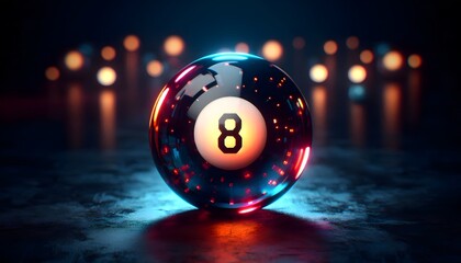 Glowing Magic 8 Ball in a Futuristic Atmosphere, GENERATIVE AI	