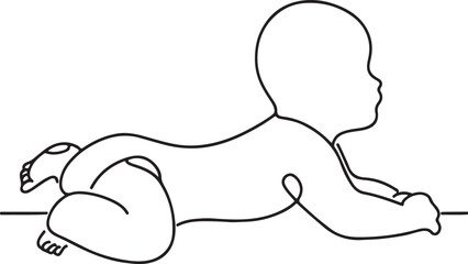 Baby Lying on Tummy Line Drawing Vector - Cute and Minimalist