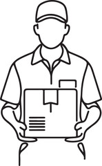 Delivery Person Holding Parcel – Line Art Illustration
