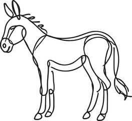 Simple Line Drawing of Donkey Vector Illustration