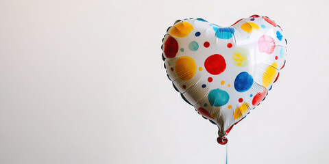 colorful heart shaped balloon with polka dots against plain background, perfect for celebrations and expressing love