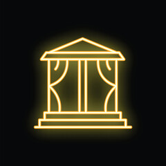 Yellow neon gazebo is glowing on a black background