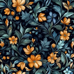 Seamless floral pattern with stylized flowers and leaves. Vector illustration.