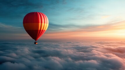 Obraz premium A vibrant hot air balloon gracefully drifting over vast clouds at dawn, capturing a sense of freedom and adventure in a picturesque and ethereal setting.