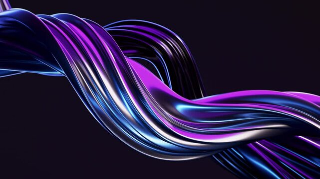 Abstract wave loop animation. 3D rendered background, flowing, fluid, twisted shapes with a metallic and iridescent texture. Smooth gradient in dark colors. Elegant live wallpaper and animated footage