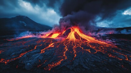 Volcanic Eruption: A Fiery Landscape of Nature's Fury