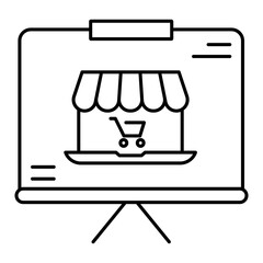 E-Commerce Presentation Icon, Digital Retail and Online Business Strategy Symbol