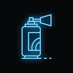 Blue neon spray paint can icon glowing against a black background, representing street art, graffiti, and urban creativity