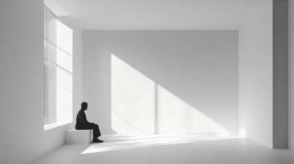Empty Modern Room with Seated Figure - Minimalist Architecture Design