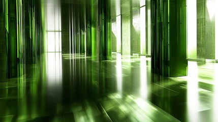 Abstract Modern Green Glass Structure with Light Reflections