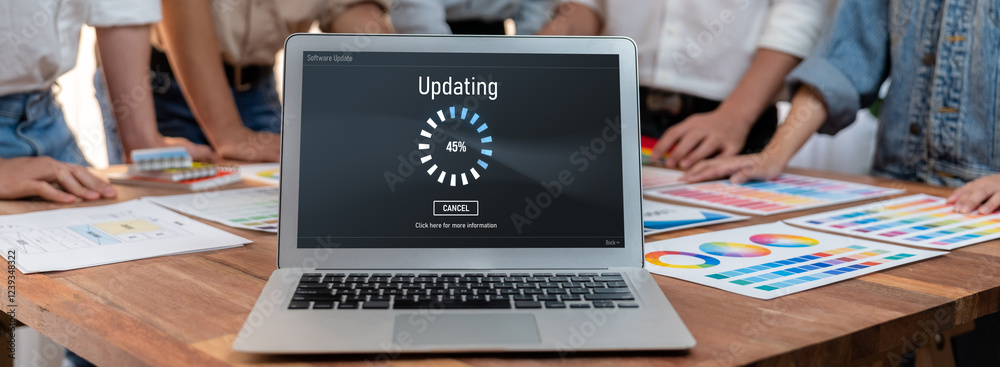 Poster Software update on computer for brisk version of device software upgrade