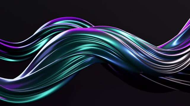 Abstract wave loop animation. 3D rendered background, flowing, fluid, twisted shapes with a metallic and iridescent texture. Smooth gradient in dark colors. Elegant live wallpaper and animated footage