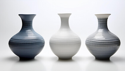 3 ceramic vases remoted on a  or white history