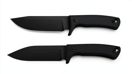 Two black knives, studio shot, white background, product photography