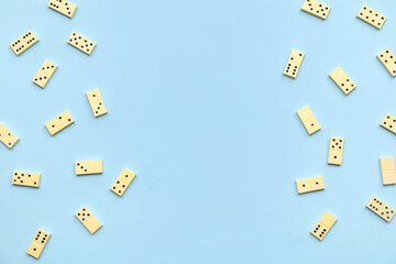 White dominos blocks on blue background