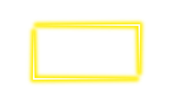Glowing yellow neon rectangle frame. Bright neon border design. Electric yellow light frame. Neon sign border on transparent background. Modern glowing rectangular frame design element