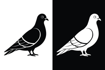 Minimalist Pigeon Silhouette Vector Icon in Black & White.