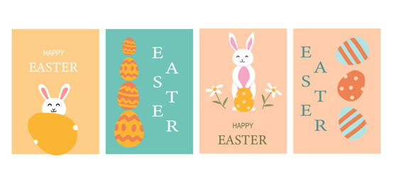 Cute easter bunny and egg greeting cards with colorful designs.